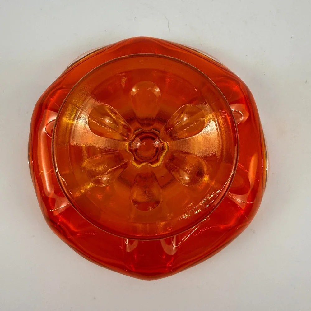 Viking Epic 6 Petal Persimmon Pedestal Taper Candle Holder Art Glass MCM